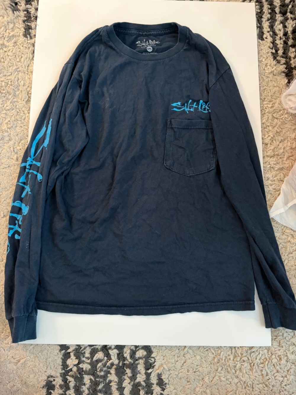 Salt Life Navy Long-Sleeve Pocket Tee with Teal Logo